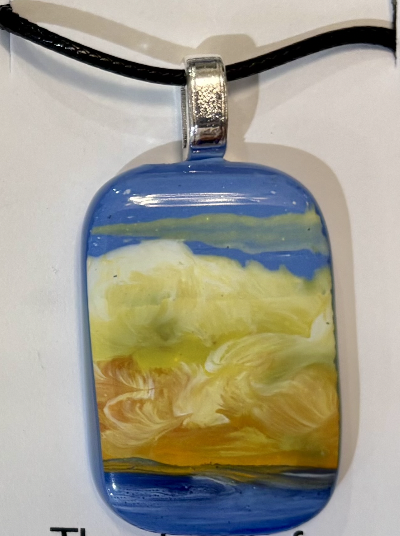 Sunset Pendant Tutorial cover: a small fused-glass pendant of a sunset, made with fired enamels.